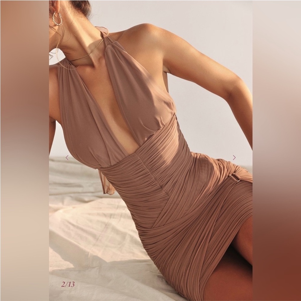 ❤️🔥Firm Price❤️🔥House of CB LAETITIA Hazelnut Gathered Mini Dress
